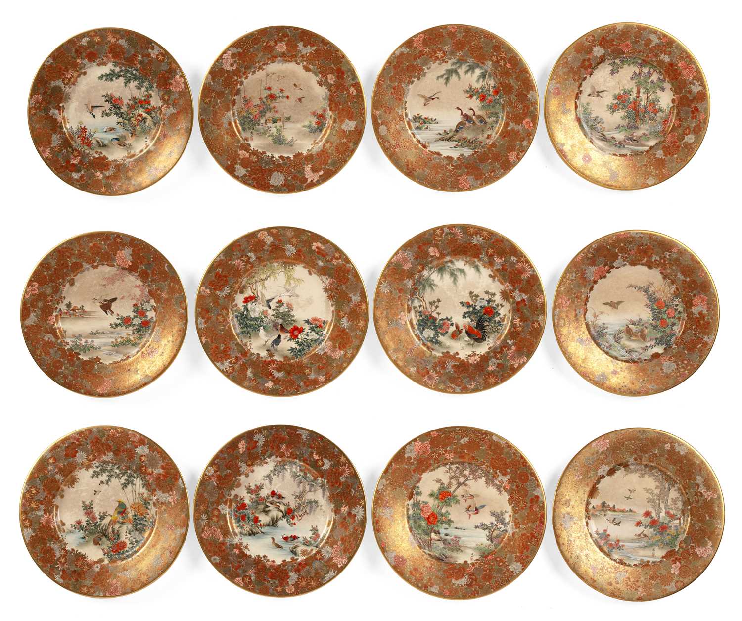 Lot 91 - Twelve Satsuma Kinkozan zo plates Japanese,...