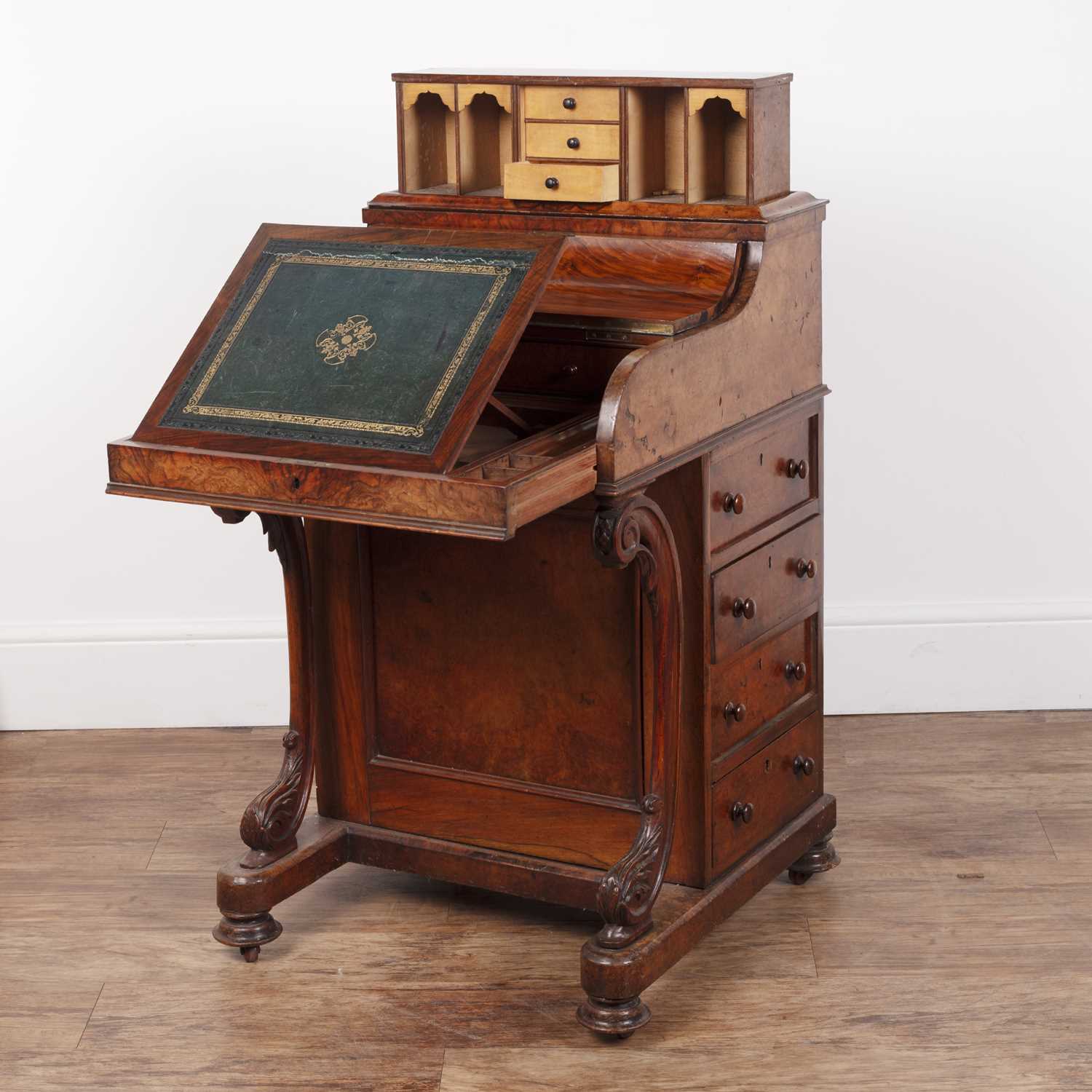 Lot 58 - Burr walnut davenport Victorian, with lift-up...