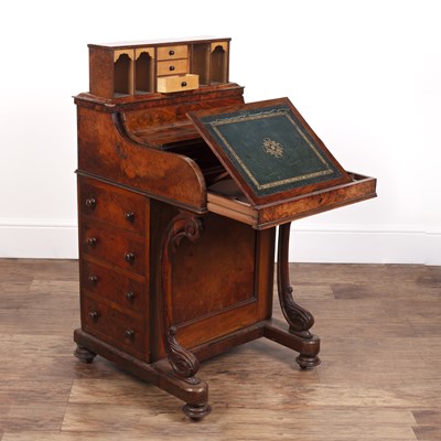 Lot 58 - Burr walnut davenport Victorian, with lift-up...