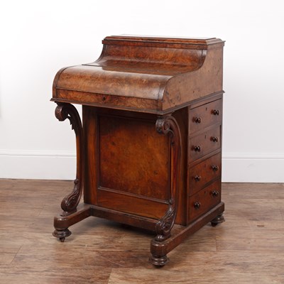 Lot 58 - Burr walnut davenport Victorian, with lift-up...