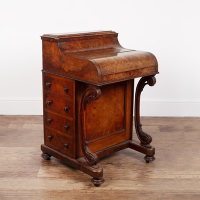 Lot 58 - Burr walnut davenport Victorian, with lift-up...