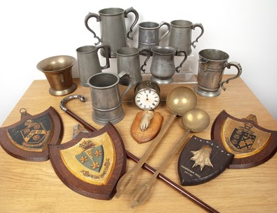 Lot 284 - Group of pieces including three oak-mounted...