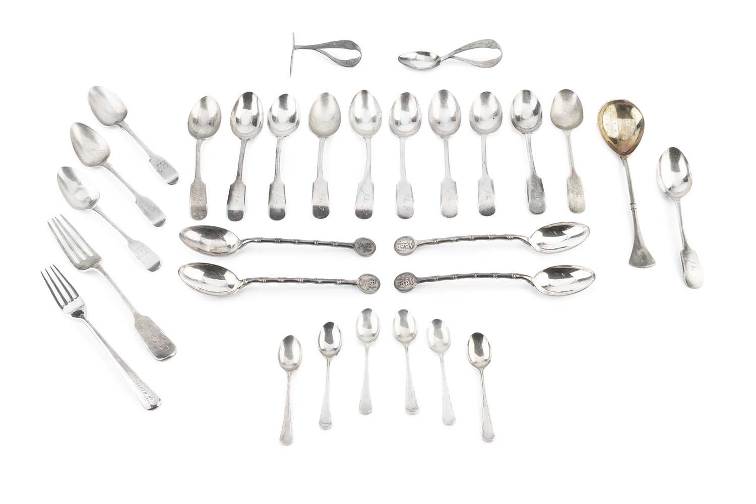 Lot 525 - A set of eleven Chinese silver fiddle pattern...
