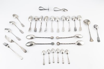 Lot 525 - A set of eleven Chinese silver fiddle pattern...