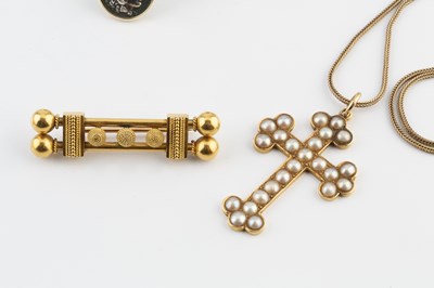 Lot 324 - A half pearl cross pendant, with reverse...