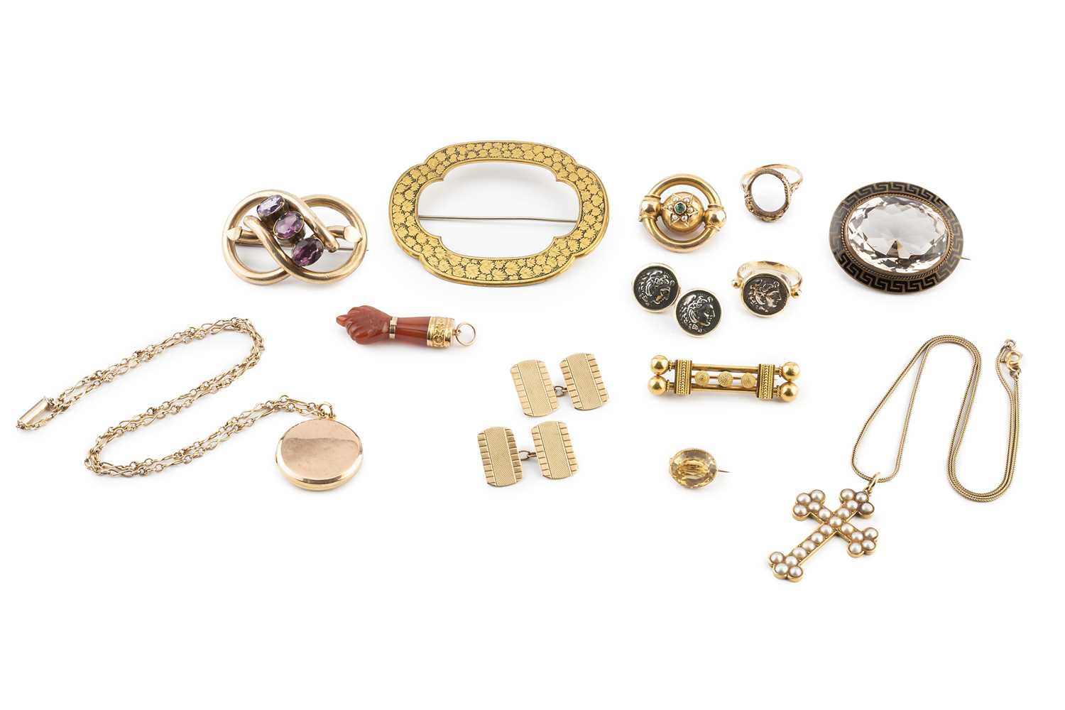 Lot 324 - A half pearl cross pendant, with reverse...