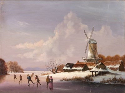 Lot 513 - Dutch school (20th century) Skaters on a...