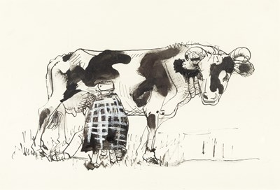 Lot 164 - Sven Berlin (1911-1999) Man Milking Cow pen...