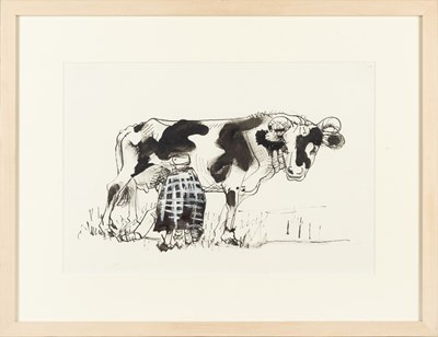 Lot 164 - Sven Berlin (1911-1999) Man Milking Cow pen...