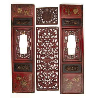Lot 427 - Pair of Chinese style red lacquered door...