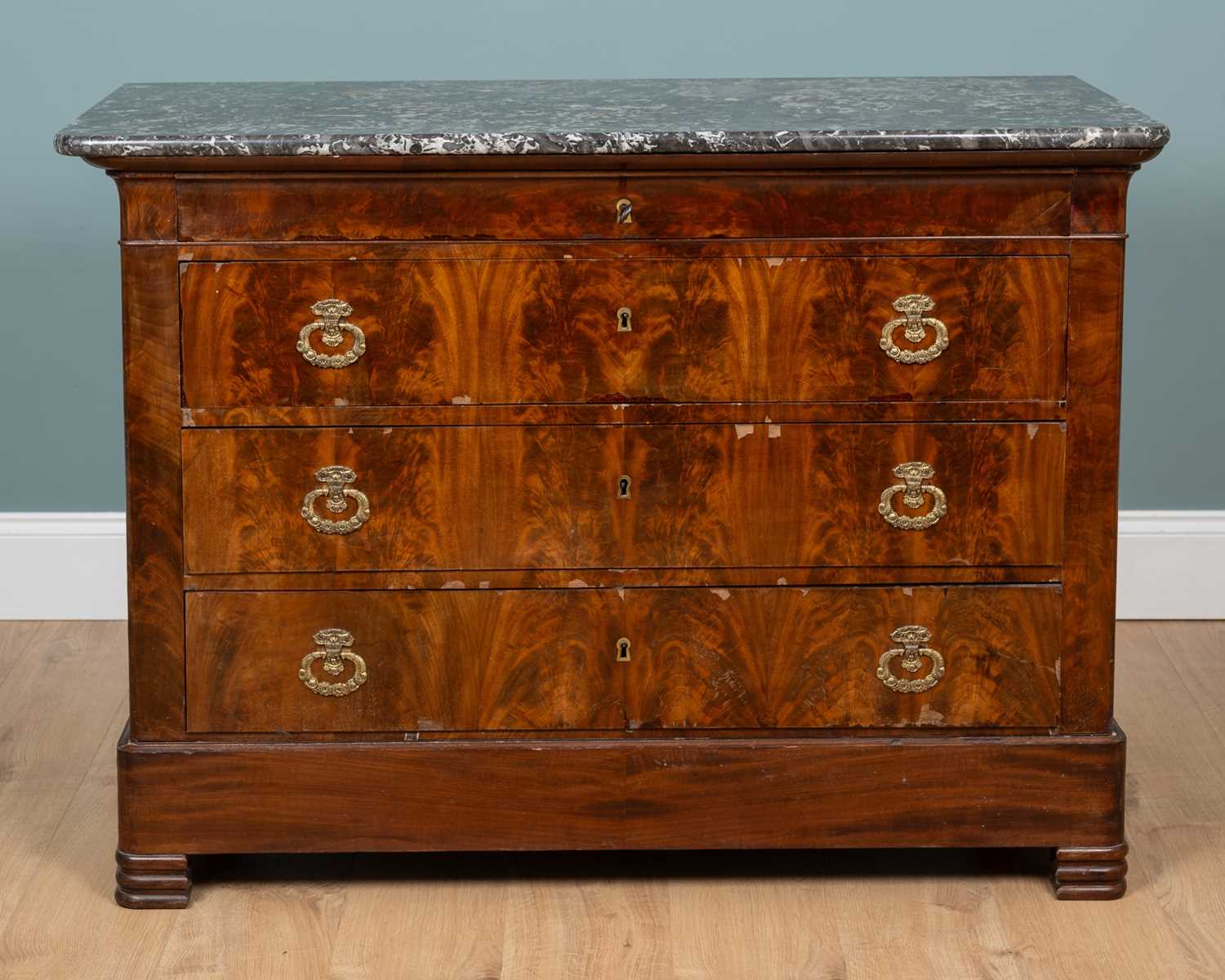 Lot 598 - A French Empire-style mahogany and marble-topped commode