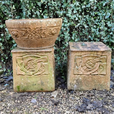 Lot 1491 - A pair of square Compton Pottery plinths and a circular planter made for Liberty & Co