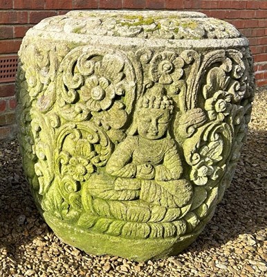 Lot 1437 - A Thai carved stone heavy ovoid planter