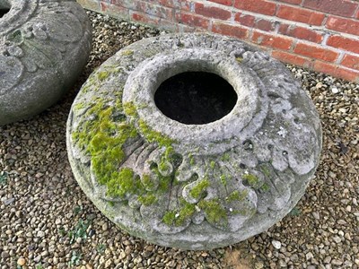 Lot 1470 - A pair of Thai cast reconstituted stone squat planters