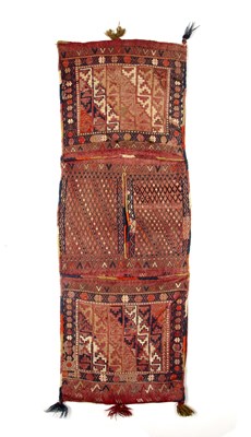 Lot 208 - Turkoman saddle bag of red ground, with...