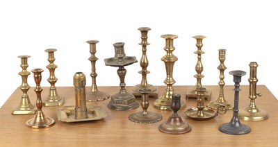 Lot 296 - Collection of individual brass candlesticks to...