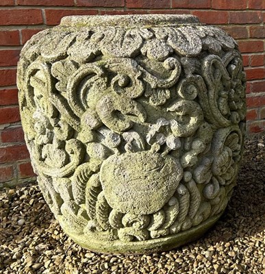 Lot 1447 - A Thai carved stone ovoid planter