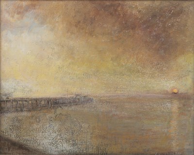 Lot 348 - Leonard Beard (b.1942) Coastal sunset, Wales,...