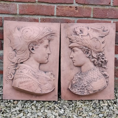 Lot 1438 - A pair of Renaissance-style terracotta-coloured plaques