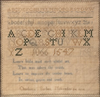Lot 158 - Two pieces of antique needlework one a sampler...