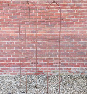 Lot 1557 - A pair of wrought iron cylindrical wire work plant supports