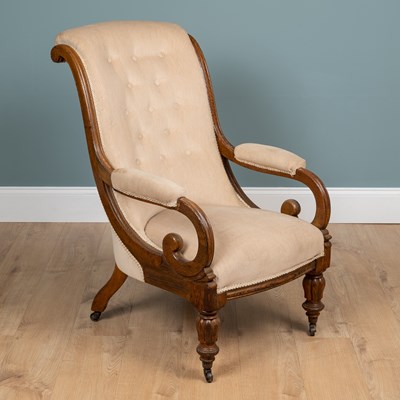 Lot 1082 - A Victorian oak-framed armchair