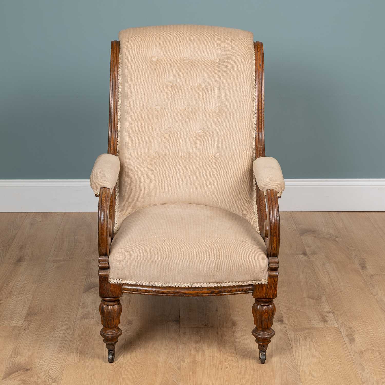 Lot 1082 - A Victorian oak-framed armchair