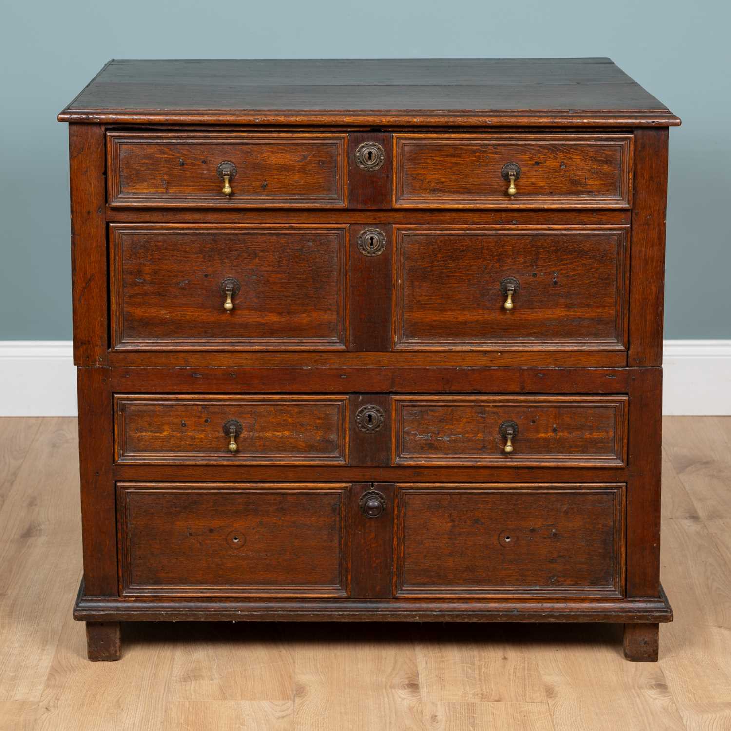 Lot 1001 - A 19th century oak cottage-cut chest of drawers