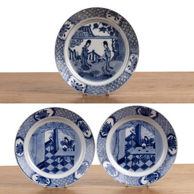 Lot 2 - Group of three blue and white plates Chinese,...