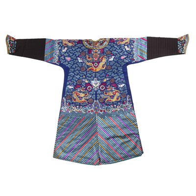 Lot 203 - Purple ground silk-embroidered ‘dragon’ robe,...