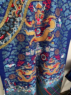 Lot 203 - Purple ground silk-embroidered ‘dragon’ robe,...