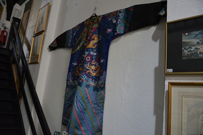 Lot 203 - Purple ground silk-embroidered ‘dragon’ robe,...