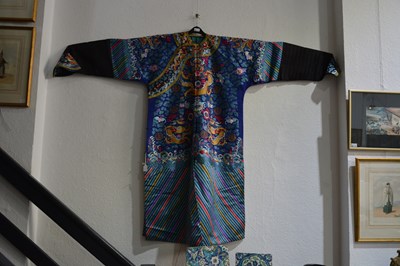 Lot 203 - Purple ground silk-embroidered ‘dragon’ robe,...