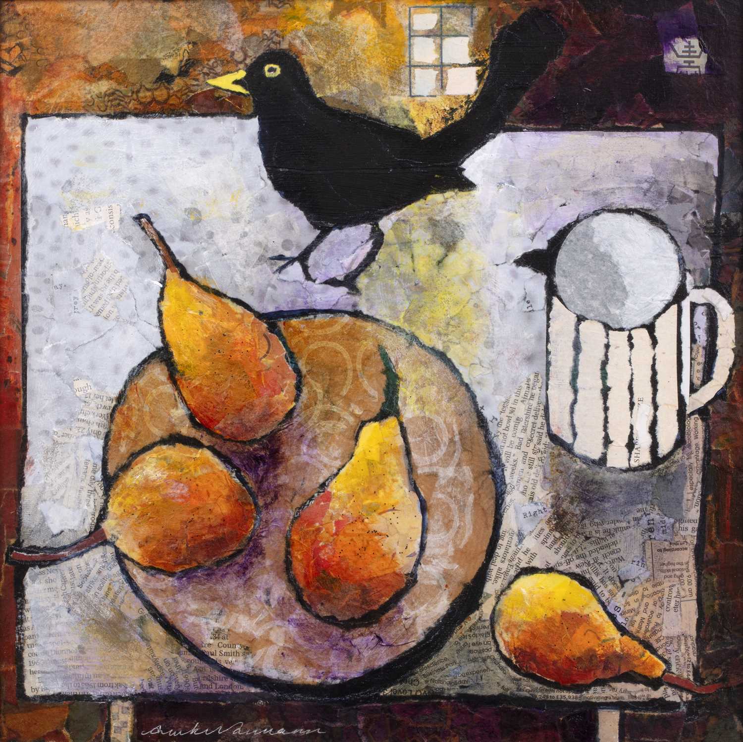 Lot 140 - Anuk Naumann (b.1951) 'Blackbird amongst fruit'...