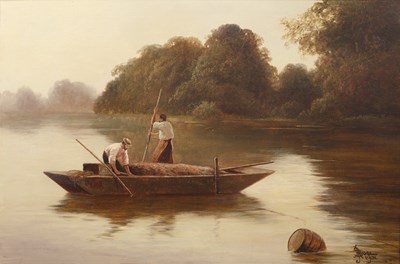 Lot 302 - Joel Boel (19th century) Figure in a punt,...