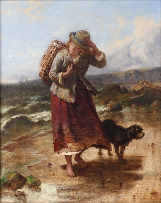 Lot 301 - Isaac Henzell (1823-1875) Cockle gatherer with...