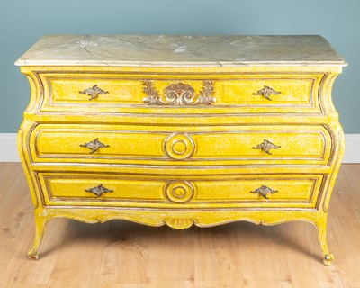 Lot A French Louis XV-style yellow-painted commode