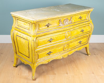 Lot A French Louis XV-style yellow-painted commode