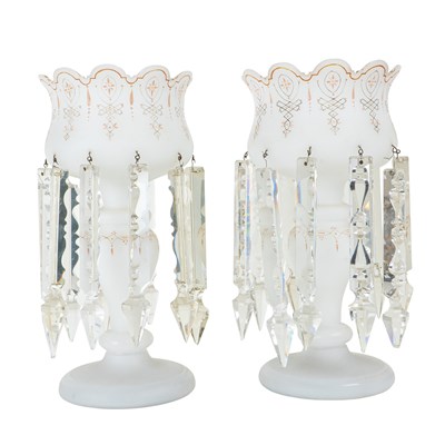 Lot 56 - A pair of Victorian frosted-glass table laustres