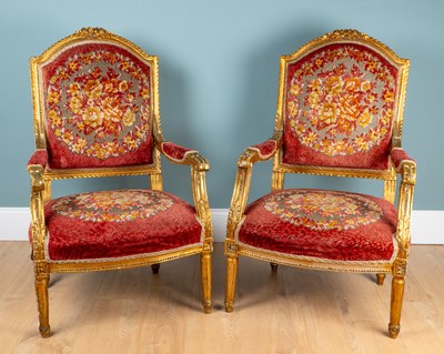 Lot 237 - A pair of Louis XVI-style fauteuils
