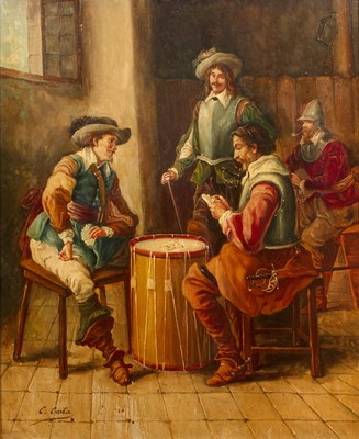 Lot 312 - C. Costa (19th century) A game of cards,...