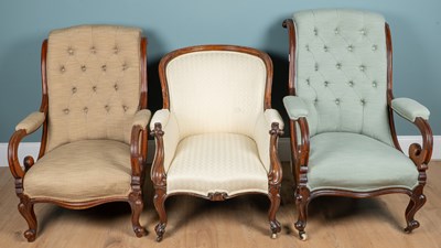 Lot 261 - Three 19th century mahogany-framed armchairs