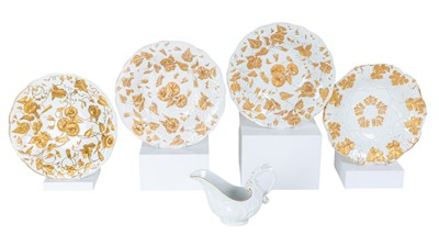 Lot 341 - A group of four Meissen porcelain dishes and a sauce boat
