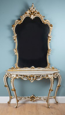 Lot 1023 - A French-style marble-topped console table with a conforming mirror
