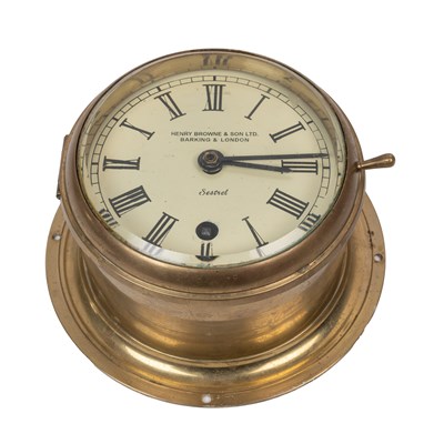Lot 1189 - A mid-20th century brass ship's bulkhead clock