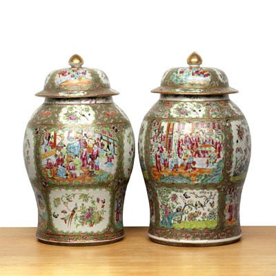 Lot 70 - Pair of Canton famille rose floor vases and...