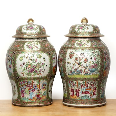 Lot 70 - Pair of Canton famille rose floor vases and...