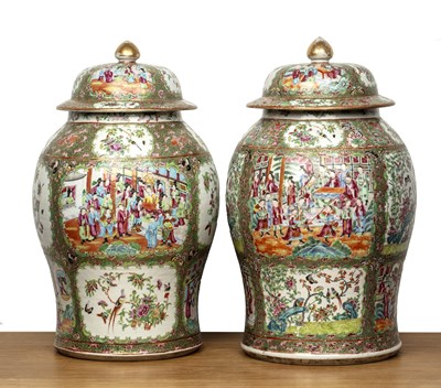 Lot 70 - Pair of Canton famille rose floor vases and...