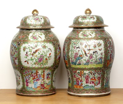 Lot 70 - Pair of Canton famille rose floor vases and...