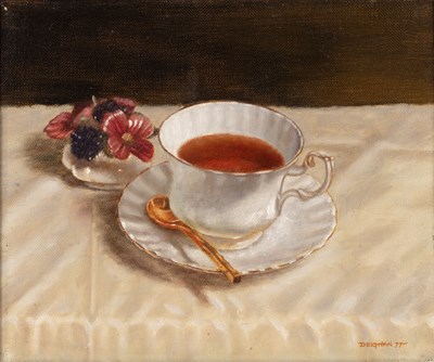 Lot 264 - Peter Deighan (b.1941) Tea and flowers on a...